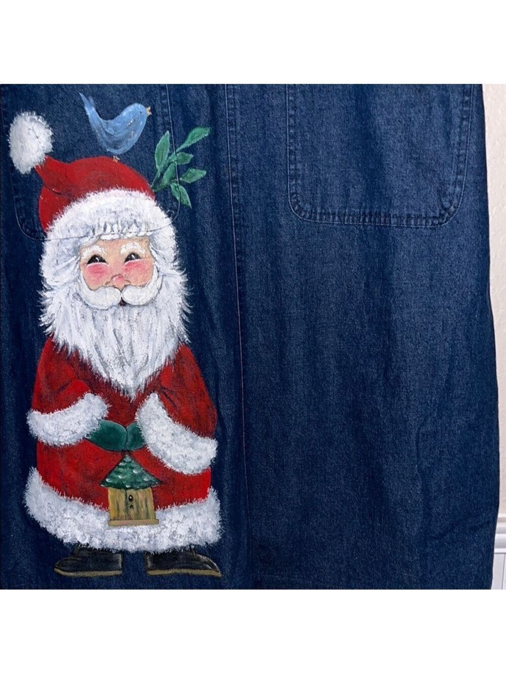 Vintage Denim Christmas Hand Painted Jumper Dress 90s cottagecore granny teacher - Picture 4 of 9